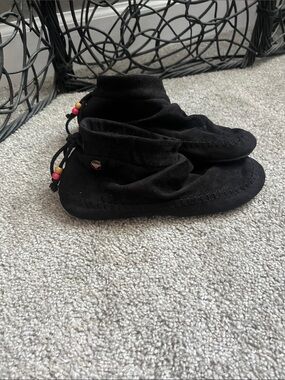 Roxy Black Moccasin Booties with Bead Accent